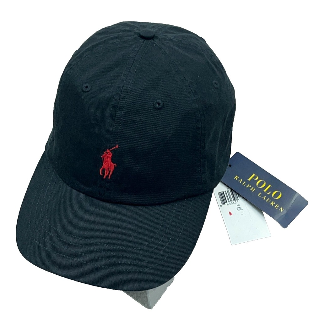 Polo Ralph Lauren Hat Cap Strap Back Black Red Pony Twiil Dad PRL Adjustable NEW